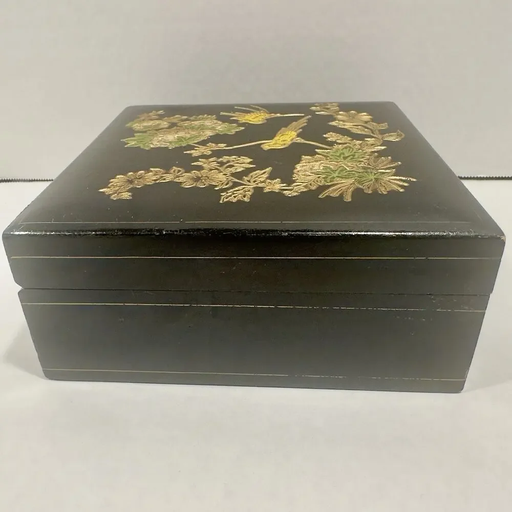 Vintage Florentine Wood Box, Made in Italy, Hand Painted, Black Square Numbered